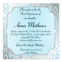 Elegant Metallic Blue First Communion Invitation