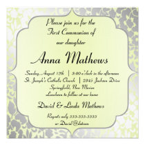 Elegant Metallic Pistachio First Communion Custom Announcement