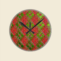 elegant metallic red & green pattern wall clock wall clocks