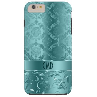 Elegant Metallic Teal-Green Damasks & Lace Tough iPhone 6 Plus Case