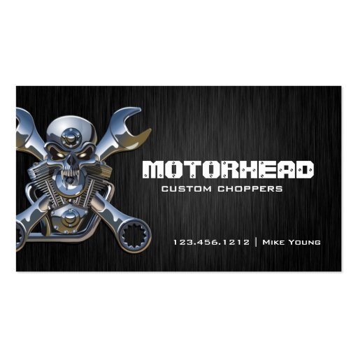 Elegant Metalwork Skull and Wrench Business Cards (front side)