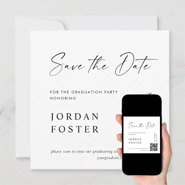 Elegant Minimalist Graduation Photo Qr Code Save The Date Zazzle