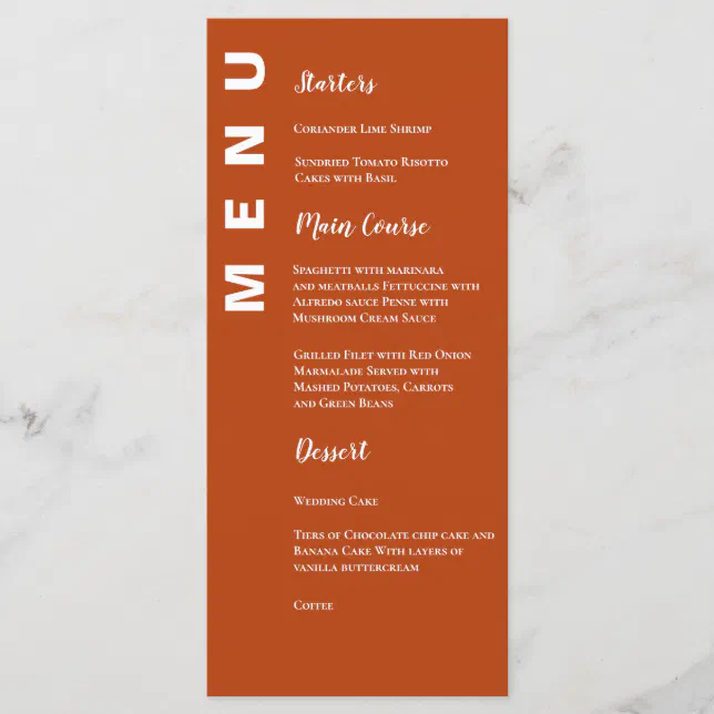 Elegant Minimalist Terracotta Wedding Party Menu Zazzle