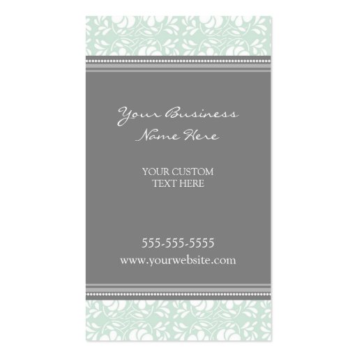 Elegant Mint Gray Damask Business Cards (front side)