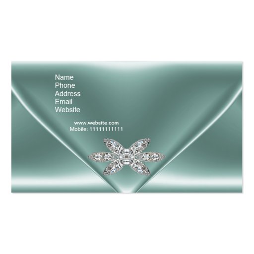Elegant Mint Green Silver Diamond Jewel Business Card (back side)