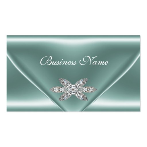 Elegant Mint Green Silver Diamond Jewel Business Card (front side)
