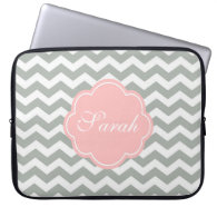 Elegant, modern and classic grey chevron monogram laptop sleeve