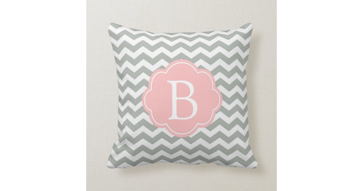 Elegant, modern and classic grey chevron monogram throw pillow Zazzle