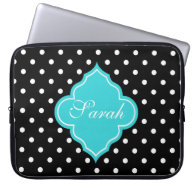 Elegant, modern B&W polka dot monogram Laptop Computer Sleeve