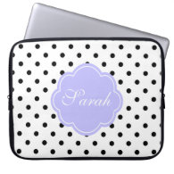 Elegant, modern B&W polka dot monogram Laptop Sleeves