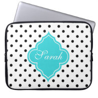 Elegant, modern B&W polka dots monogram Laptop Sleeve