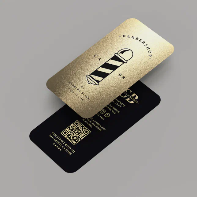 Elegant Modern Barbershop Black Gold Barber Pole Business Card Zazzle