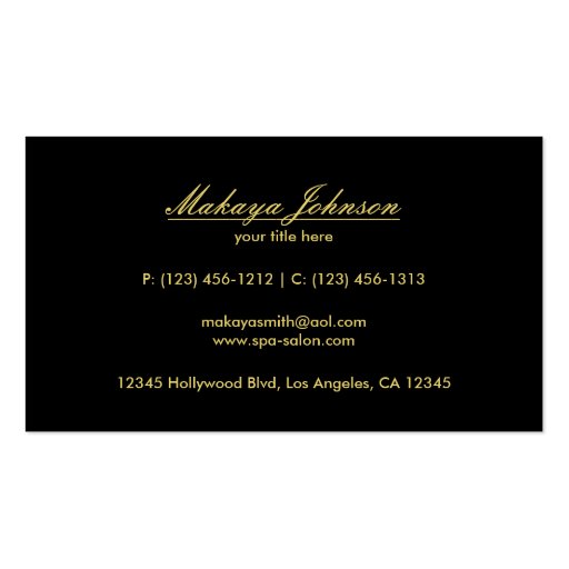 Elegant Modern Black and Metallic Gold Damask Business Card Template (back side)