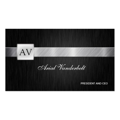 Elegant  & Modern Black and Silver Business Cards (front side)