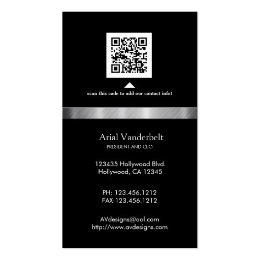 Elegant  & Modern Black and Silver Business Cards (back side)