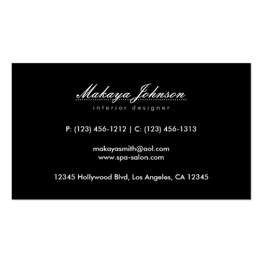 Elegant Modern Black and White Damask With Silver Business Card Template (back side)