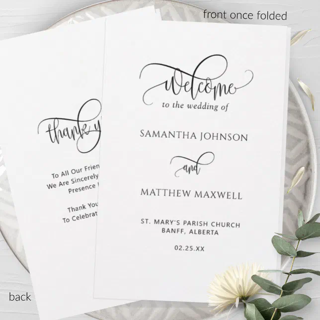 Elegant Modern Calligraphy Folded Wedding Program Zazzle