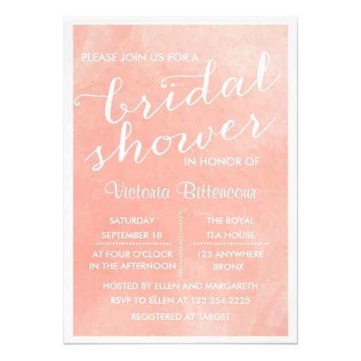 Elegant Modern Coral Watercolor Bridal Shower Custom Invites