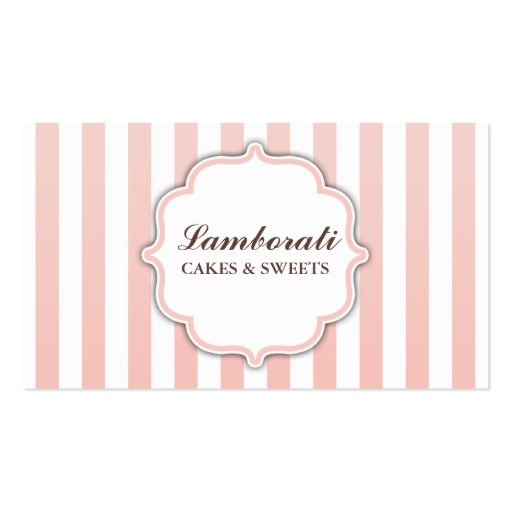 Elegant Modern Cute Pink and White Stripes Business Card Template (front side)