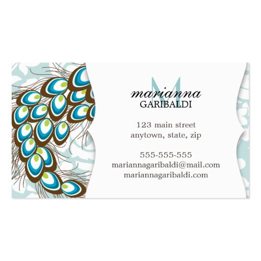 Elegant Modern Damask Peacock Business Card Templates (back side)
