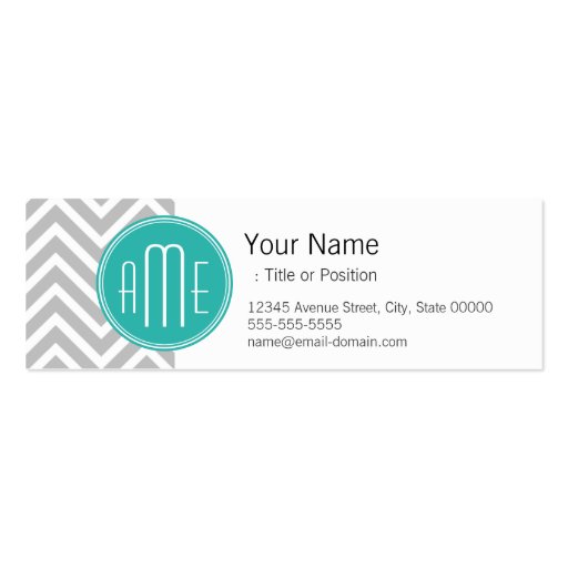 Elegant Modern Gray Chevron and Mint Monogram Business Cards (front side)