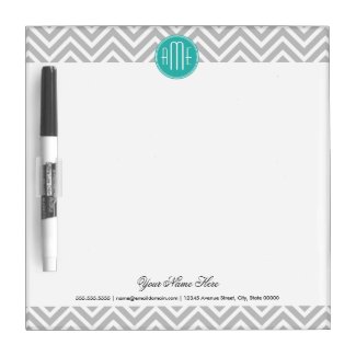 Elegant Modern Gray Chevron and Mint Monogram Dry Erase Whiteboard