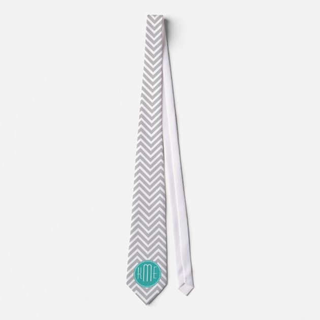 Elegant Modern Gray Chevron and Mint Monogram Tie