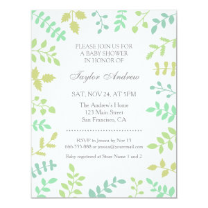 Elegant Modern Green Spring Leaves Baby Shower Personalized Announcement
