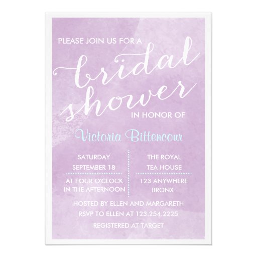 Elegant Modern Lavender Watercolor Bridal Shower Custom Announcements