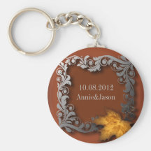 Elegant Modern Leaves Orange FallWedding Keychains