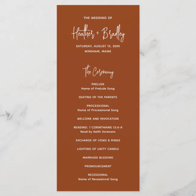 Elegant Modern Minimalist Terracotta Wedding Program Zazzle