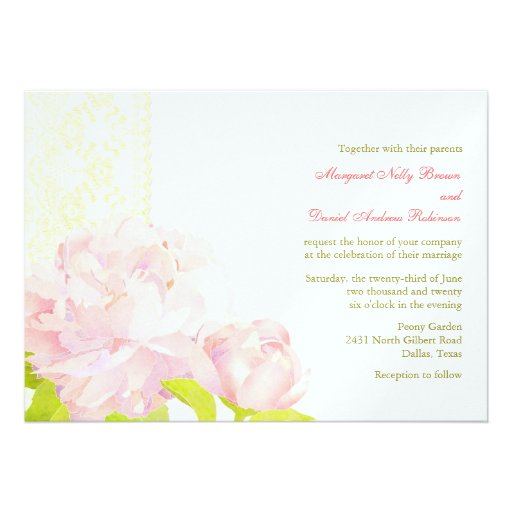Elegant, Modern Peony Simple Wedding Invitations