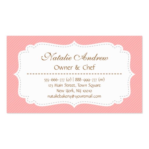 Elegant, Modern, Pink Cupcake, Bakery Business Cards (back side)