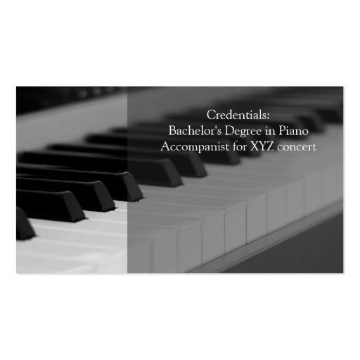 Elegant, Modern, Professional, Piano Teacher Business Card (back side)