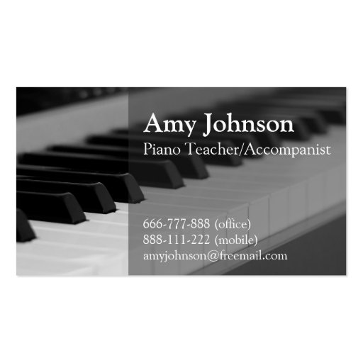 Elegant, Modern, Professional, Piano Teacher Business Card (front side)