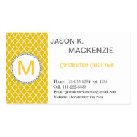 Elegant, modern sunny yellow quatrefoil   monogram business card