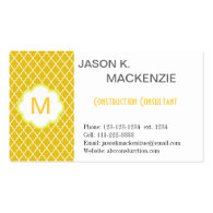 Elegant, modern sunny yellow quatrefoil   monogram business card template