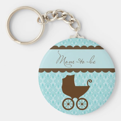 Elegant Mom to Be Carriage and Blue Damask Key Chains