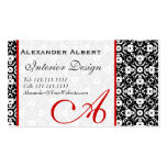 Elegant Monogram A Black and Red Damask Business Card Template