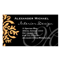 Elegant Monogram Black and Gold Damask business cards