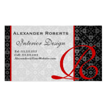 Elegant Monogram Black and Gold Damask business cards