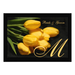 Elegant Monogram Black And Gold Tulip Invitation