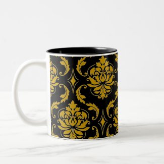 Elegant Monogram Black Gold Damask Coffee Tea Mug mug