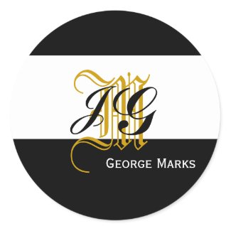Elegant Monogram Black White Gold Wedding Sticker sticker