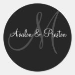 Elegant Monogram Black & White Wedding Sticker