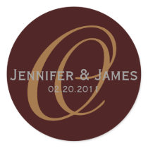 Elegant Monogram Brown Grey Wedding Sticker
