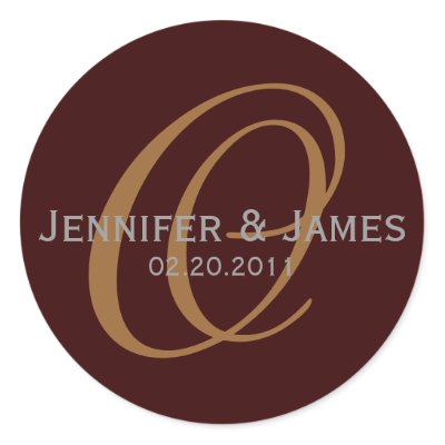 Elegant Monogram Brown Grey Wedding Sticker