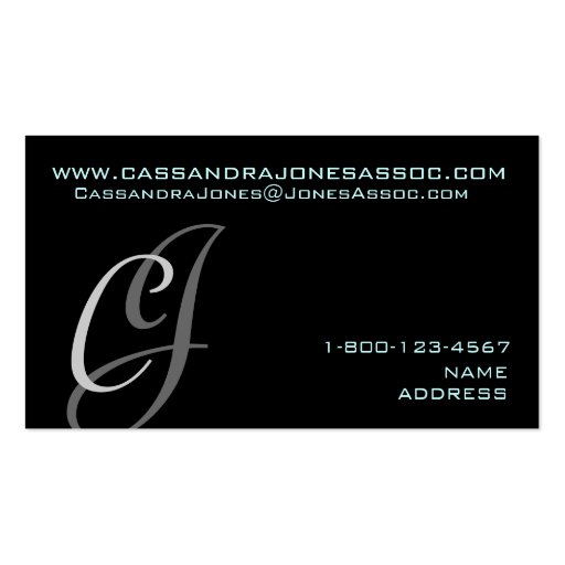 Elegant Monogram Customizable Black Business Card (back side)