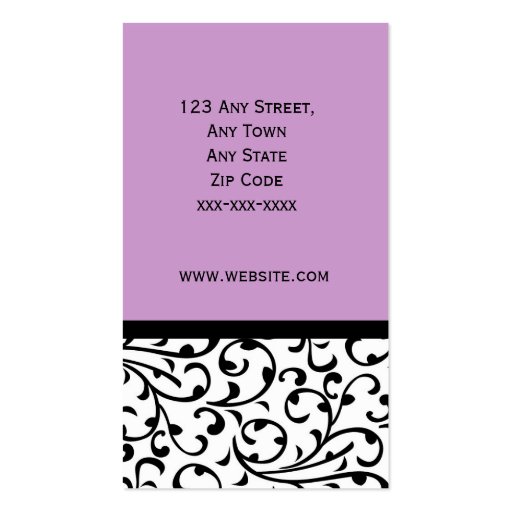 Elegant Monogram Damask Business Card Lilac (back side)