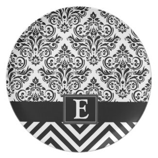 Elegant Monogram Damask Chevron Designer Party plate